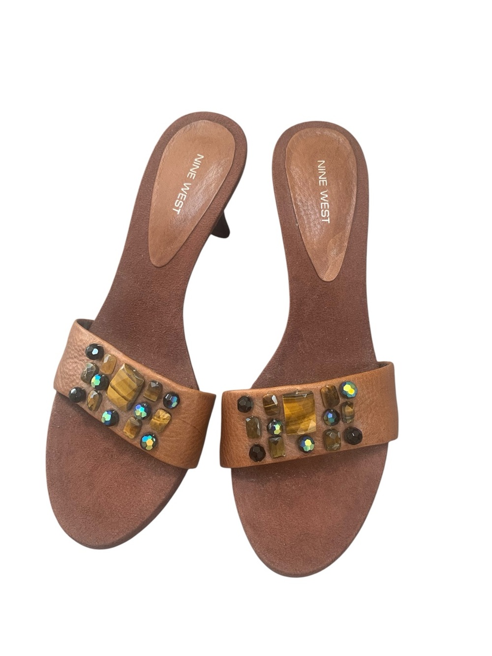 Nine West Bohemian Style Embellished Brown Leather Slide Sandals - Women - Picture 12 of 15